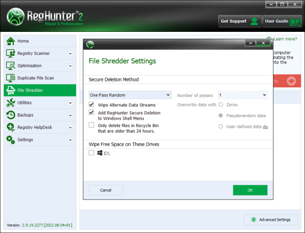 Eliminación Segura con File Shredder de RegHunter