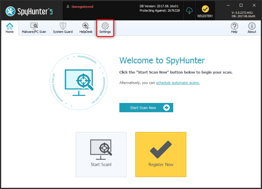 configuración de spyhunter